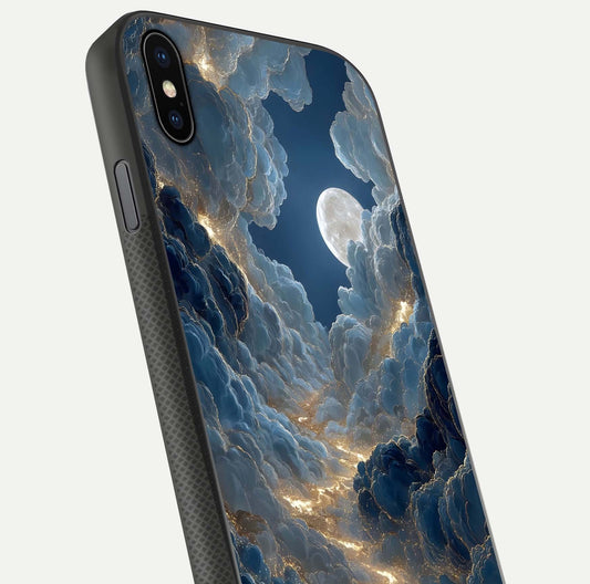 Celestial Cloud Road Glass Case for iPhone Xs Max close-up view showing road gradient and cloud reflection shine