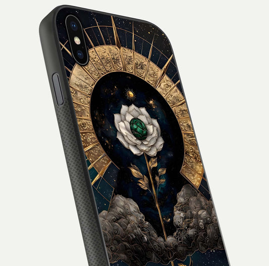 Celestial Lotus Morang Glass Case for iPhone Xs Max close-up highlighting pink lotus petals and reflection