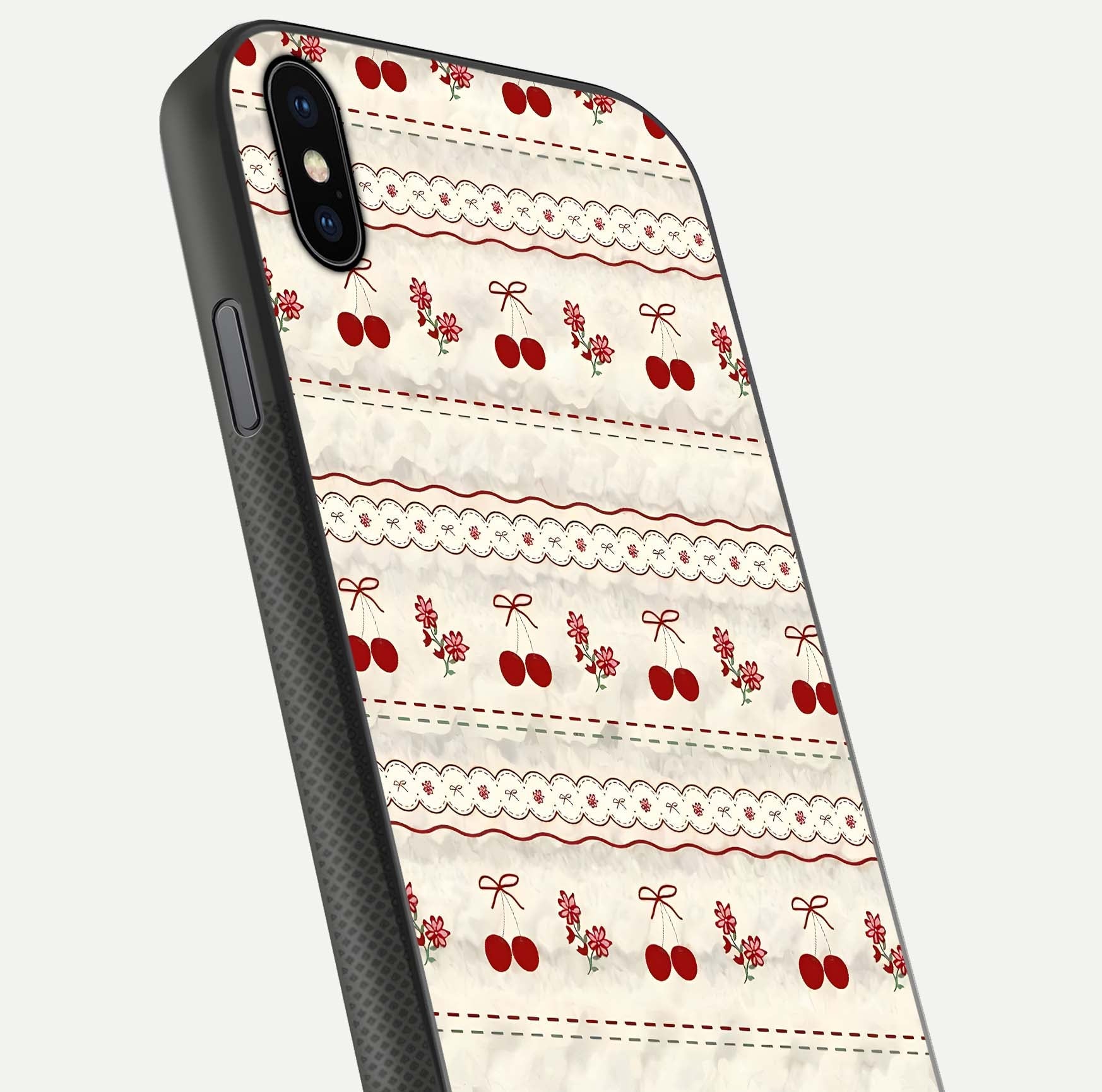 Cherry Bloom Charm Glass Case for iPhone Xs Max close-up showing pink petals and reflection detail