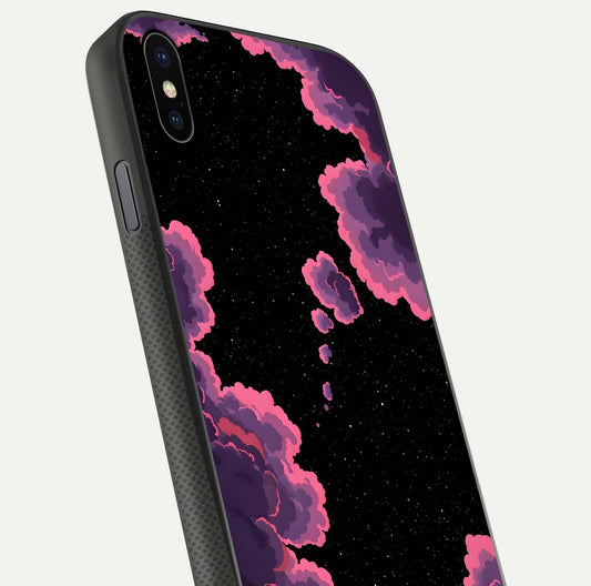 Cosmic Cloud Journey Glass Case for iPhone Xs Max close-up highlighting star clusters and reflection texture