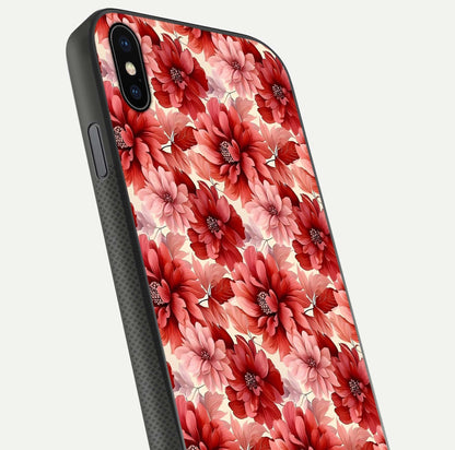 Crimson Love Petals Glass Case for iPhone Xs Max close-up highlighting petal texture and light reflection