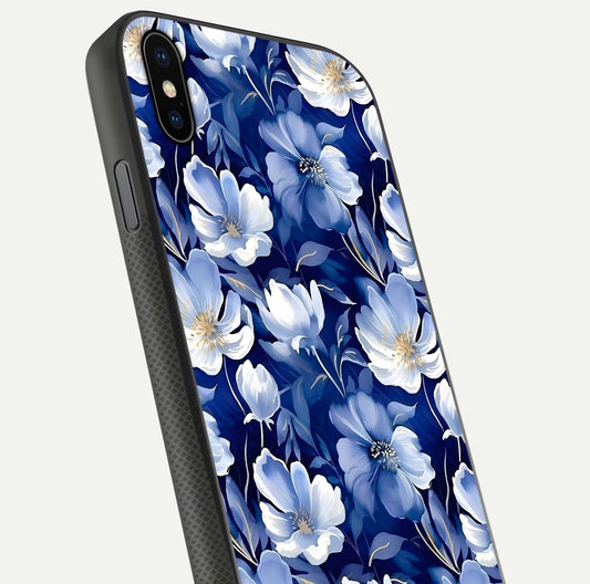 Cute Floral Patterns Glass Case for iPhone Xs Max close-up highlighting flowers and gloss reflection