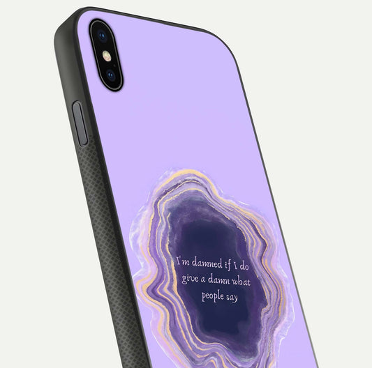 Damned People Quote Glass Case for iPhone Xs Max close-up highlighting quote text and reflection depth