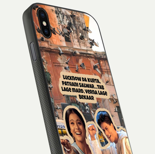 Desi Retro Vibes Glass Case for iPhone Xs Max close-up highlighting retro color palette and reflection glow