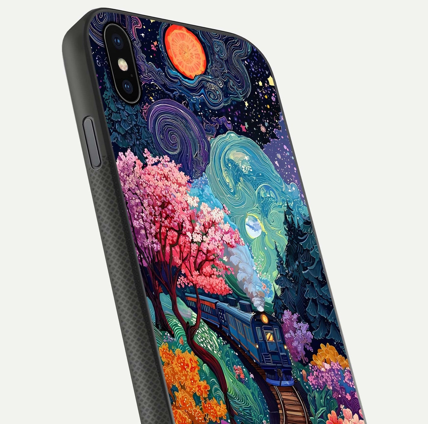 Digital Art Glass Case for iPhone Xs Max close-up highlighting brush-stroke details and reflection polish