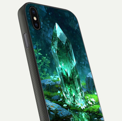 Emerald Light Crystal Glass Case for iPhone Xs Max close-up highlighting crystal texture and reflection glow