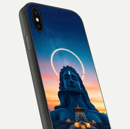 Eternal Shiva Aura Glass Case for iPhone Xs Max close-up highlighting divine detailing and reflection light