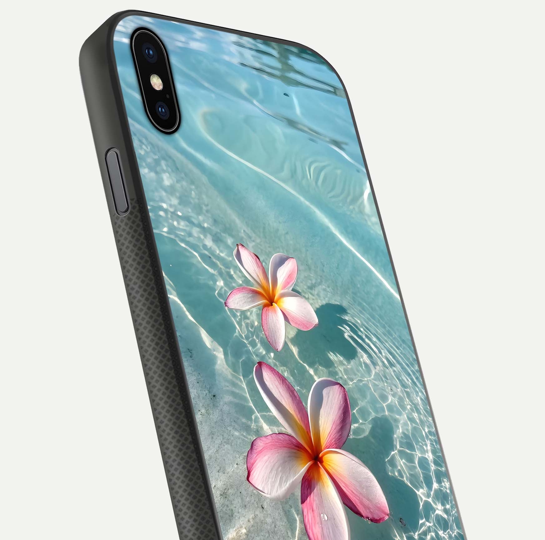 Floating Bloom Bliss Glass Case for iPhone Xs Max close-up highlighting petal detail and reflection tone