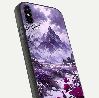 Flower Mountain View Glass Case for iPhone Xs Max close-up highlighting petal details and sky reflection