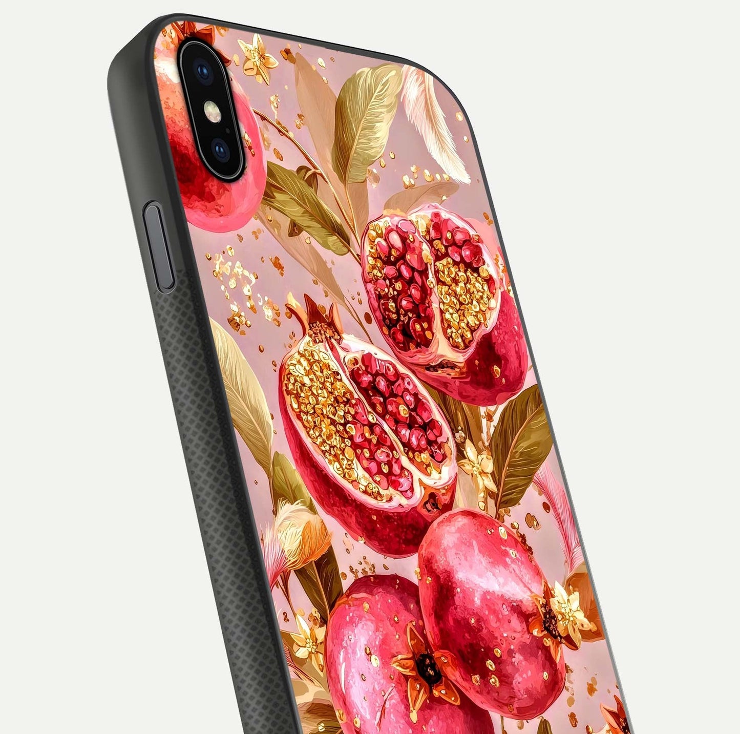 Golden Bloom Glow Glass Case for iPhone Xs Max close-up angled shot showing metallic tones and reflection brilliance