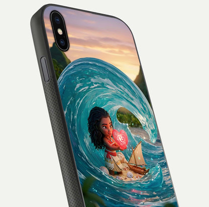 Heart of Ocean Glass Case for iPhone Xs Max close-up angled shot showing blue tones and reflection shine