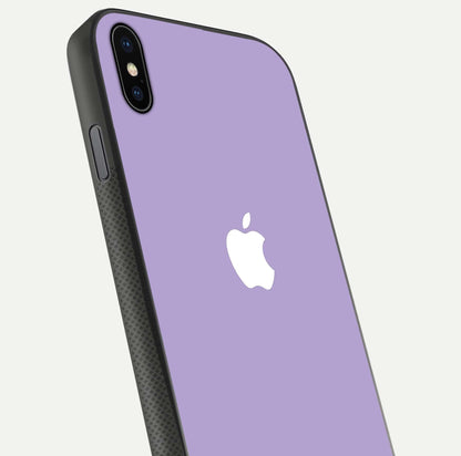 Lavender Soft Minimal Glass Case for iPhone Xs Max close-up angled shot showing clean color texture and shine