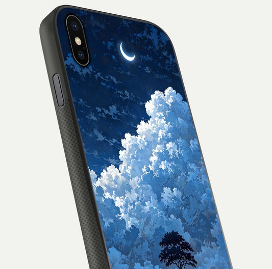 Midnight Sky Serenity Glass Case for iPhone Xs Max close-up angled shot showing starlit tones and reflection