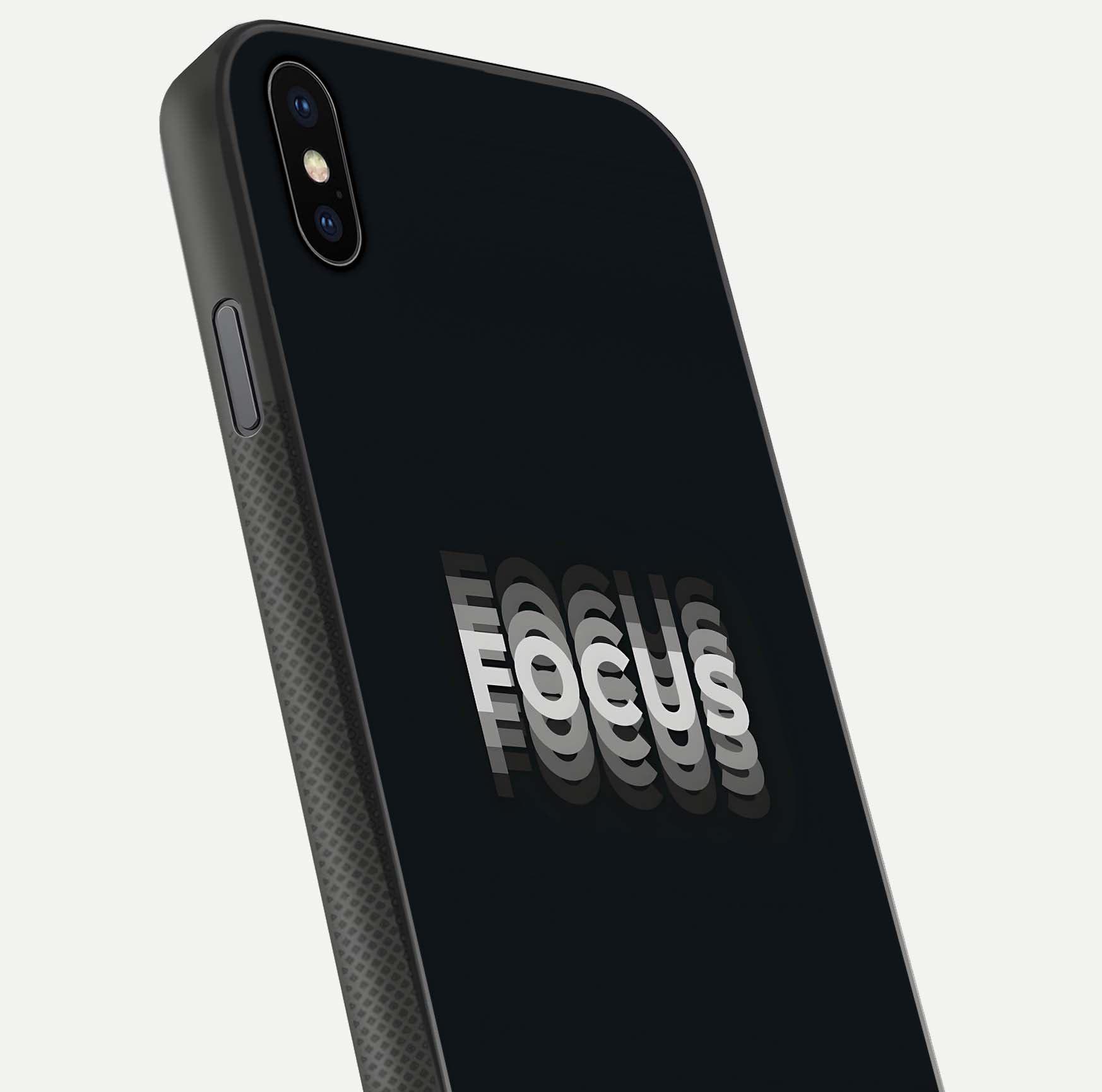 Mono Focus Vision Glass Case for iPhone Xs Max close-up angled shot highlighting minimal contrast and reflection