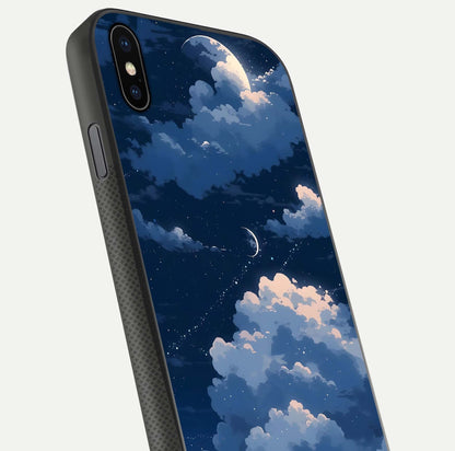 Moon Dream Haze Glass Case for iPhone Xs Max close-up angled shot showing moon reflection and subtle glow