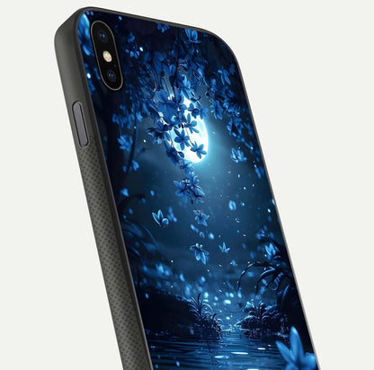 Moonlight Petal Dream Glass Case for iPhone Xs Max close-up angled shot showing petal reflection and glow texture