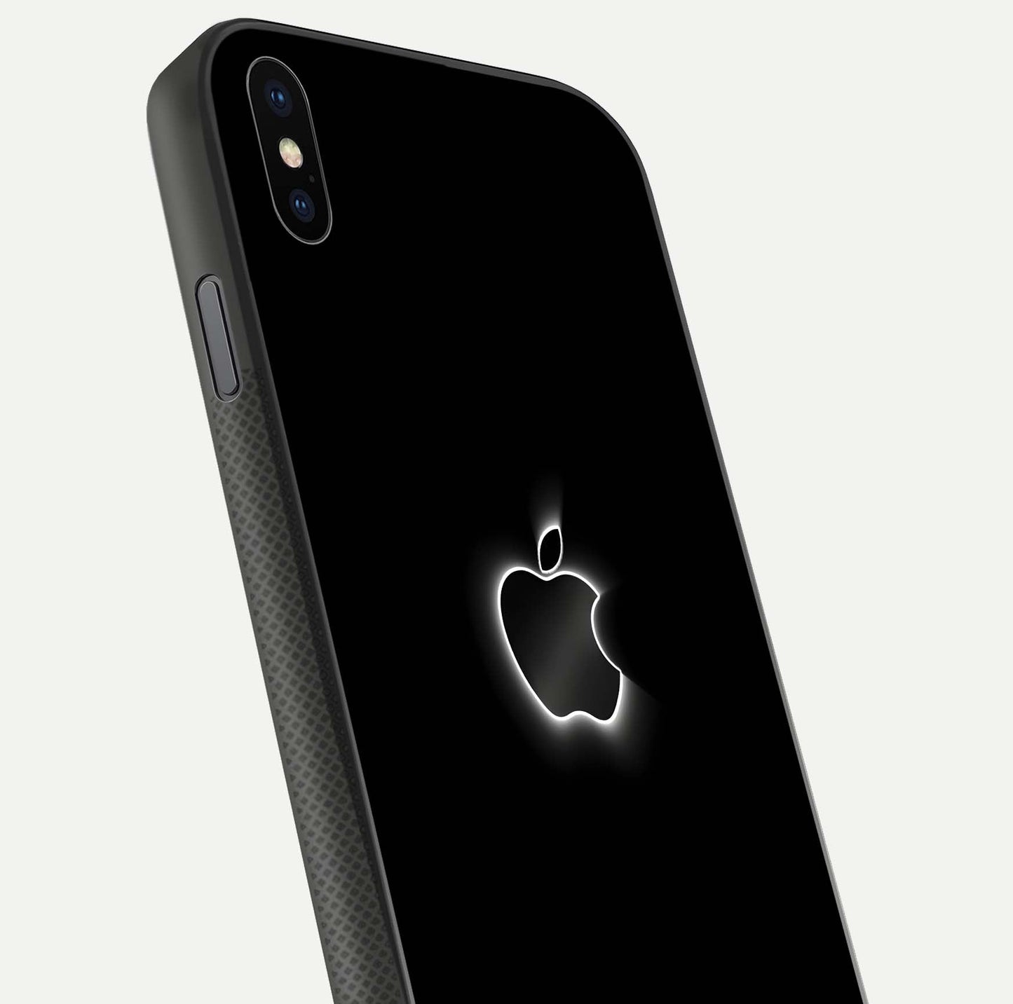 Neon Apple Glow Glass Case for iPhone Xs Max close-up angled shot highlighting neon reflection and color pop