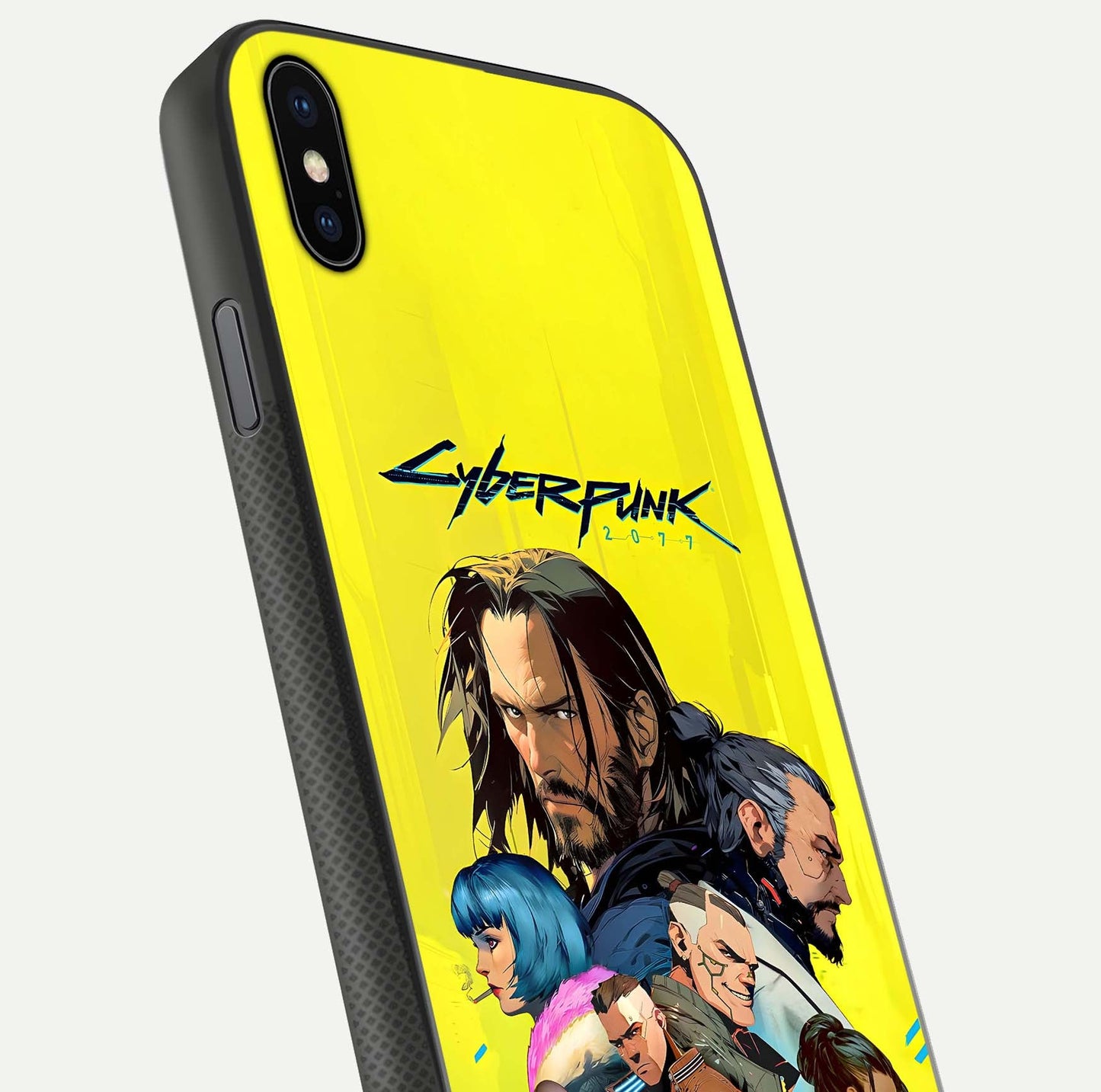 Neon Rebel Genesis Glass Case for iPhone Xs Max close-up angled shot showing neon lines and HD reflection