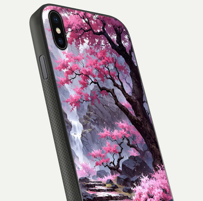 Pinkish Scenery Glass Case for iPhone Xs Max close-up angled shot showing reflection and gradient color blend