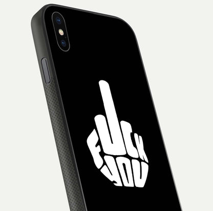 Rebel Mode On Glass Case for iPhone Xs Max close-up angled shot highlighting reflective text and sharp design