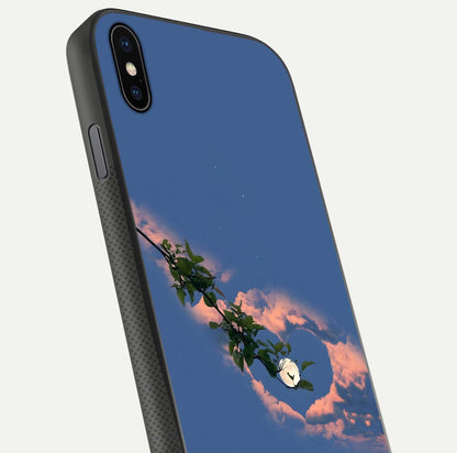 Sky Under Tree Glass Case for iPhone Xs Max close-up angled shot highlighting detail, color, and reflection