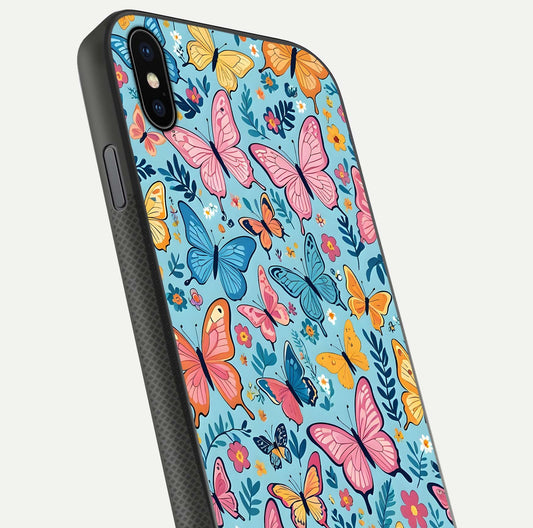 Spring Wing Garden Glass Case for iPhone Xs Max close-up angled shot highlighting petal details and reflection