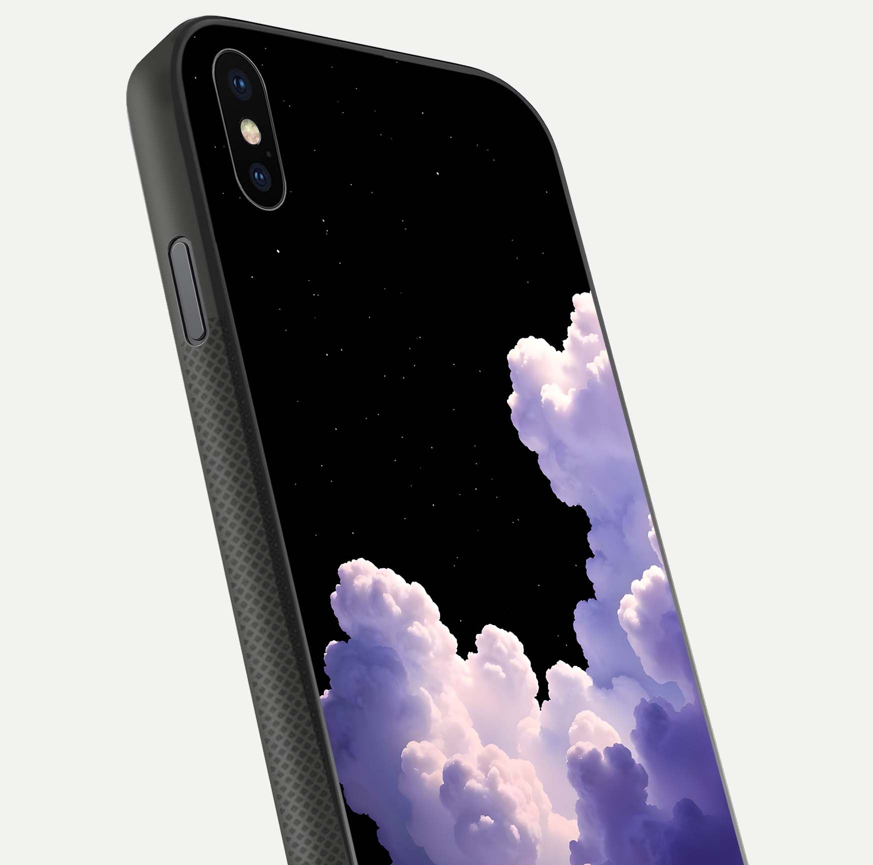 Starlit Night Whispers Glass Case for iPhone Xs Max close-up angled shot highlighting stars and reflection