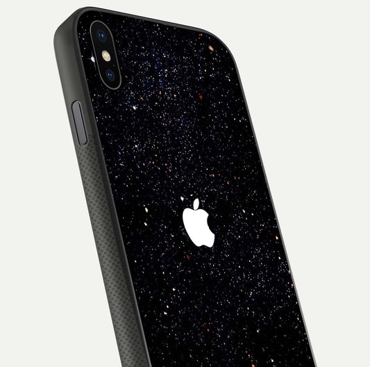 Starry Apple Galaxy Glass Case for iPhone Xs Max close-up angled shot highlighting star details and gloss