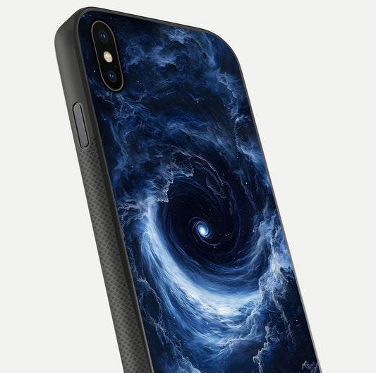 Stunning Galaxy Glass Case for iPhone Xs Max close-up angled shot highlighting nebula tones and HD reflection