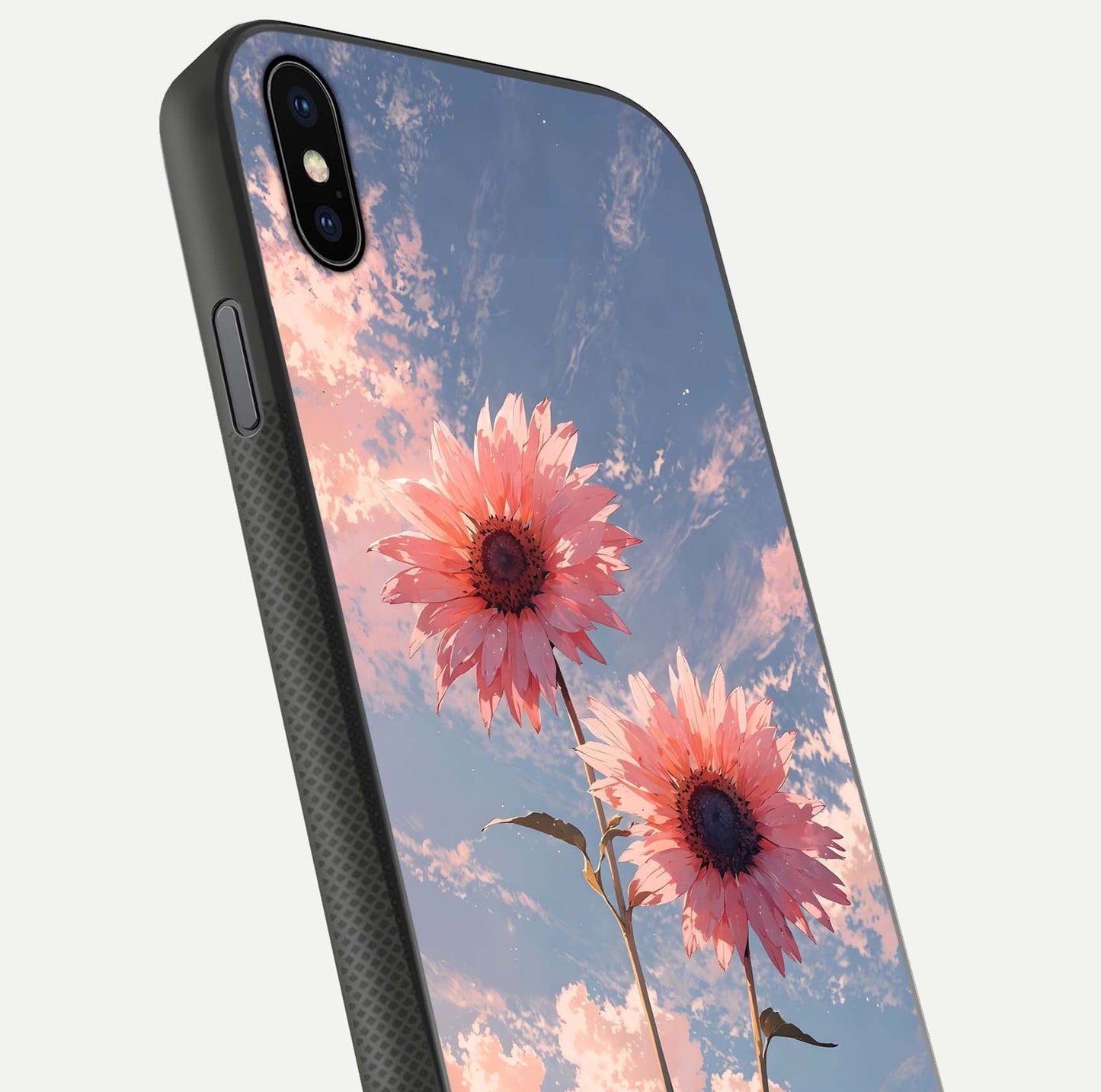 Sunlit Daisy Glow Glass Case for iPhone Xs Max close-up angled shot highlighting petal texture and reflection