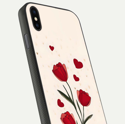 Tulip With Heart Glass Case for iPhone Xs Max close-up angled shot highlighting petal details and reflection