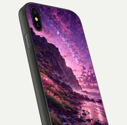 Twilight Blossom Coast Glass Case for iPhone Xs Max close-up angled shot highlighting gradient sky and reflection