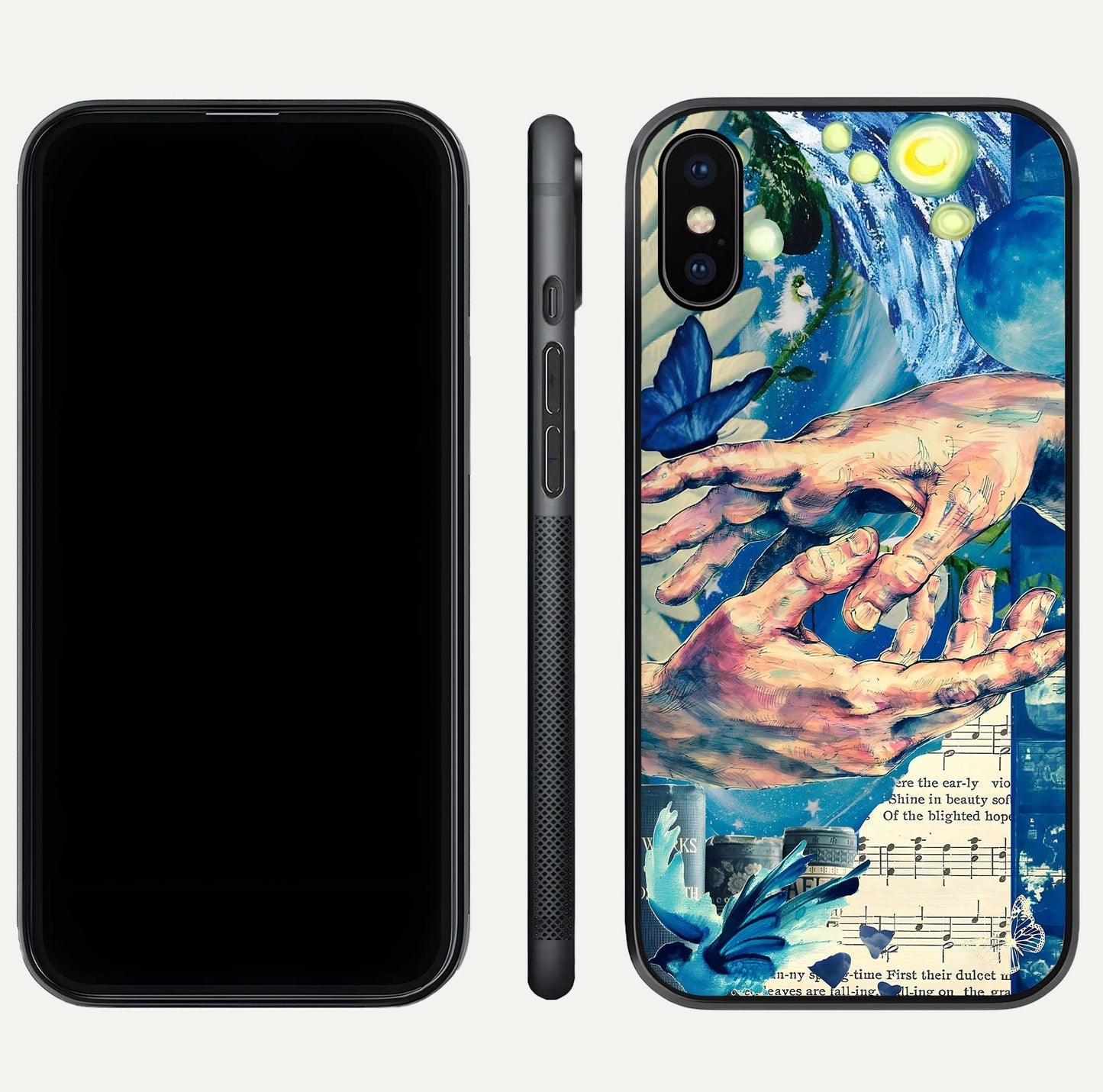 Aesthetic Divider Glass Case for iPhone 16 Pro front and back view layout showing black front display and minimal divider glass back