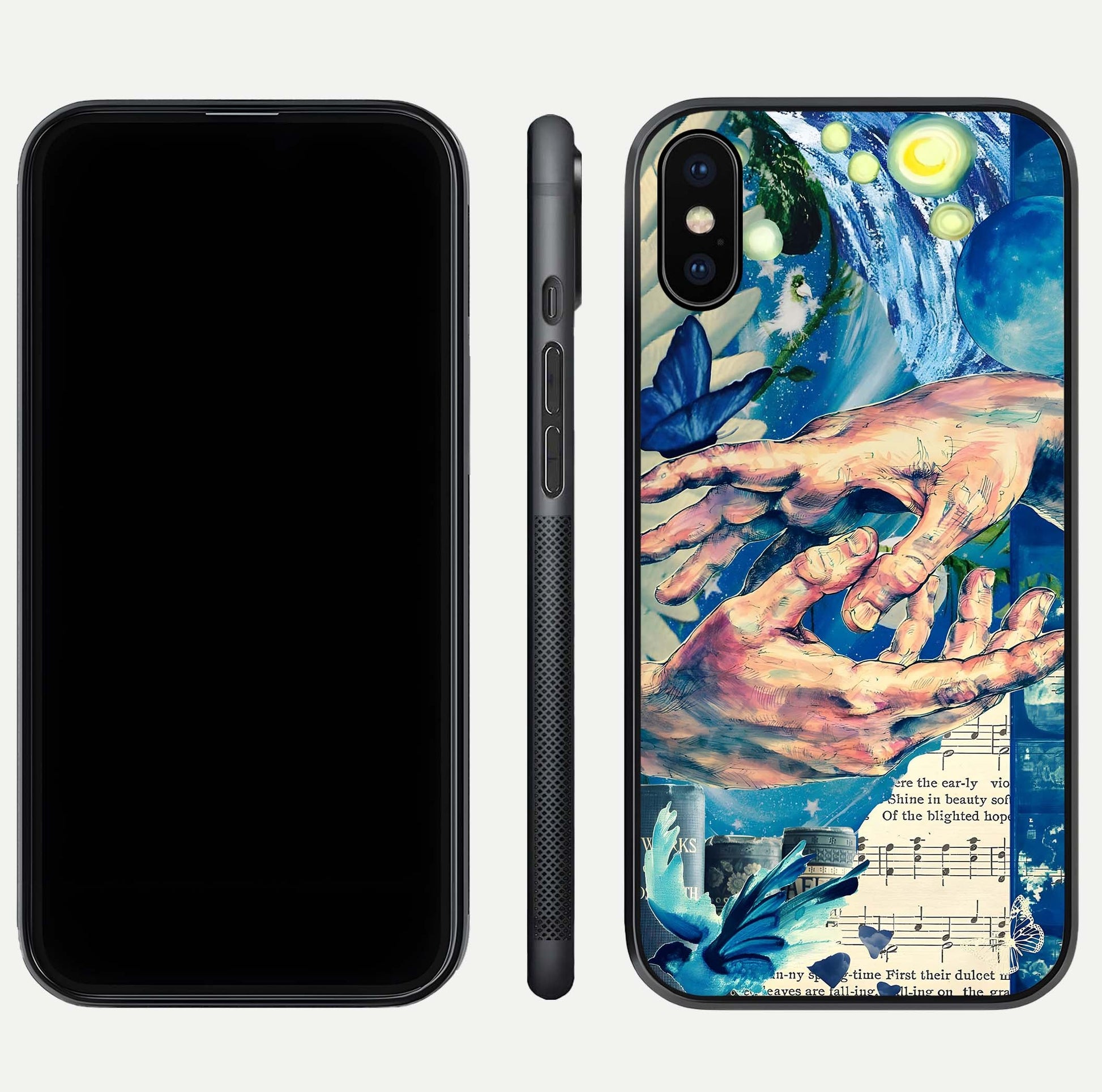 Aesthetic Divider Glass Case for iPhone 16 Pro front and back view layout showing black front display and minimal divider glass back