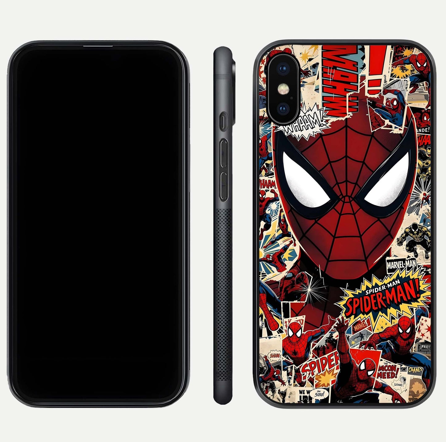 Aesthetic Wonder Spider Glass Case for iPhone 16 Pro dual-view layout showing premium glass shine and strong edge design