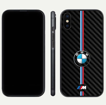 BMW Pattern Glass Case for iPhone Xs Max front-and-back layout displaying car-themed art and premium glass gloss