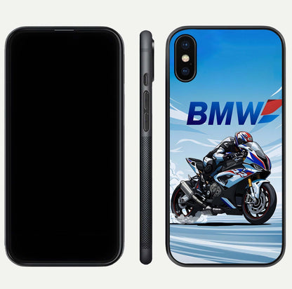 BMW Power Drift Glass Case for iPhone Xs Max dual-view layout showing energy pattern and edge clarity