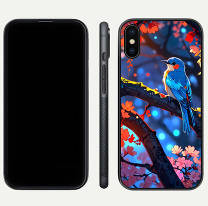 Blooming Spendor Bird Glass Case for iPhone Xs Max front-and-back view showing nature print and protective edge