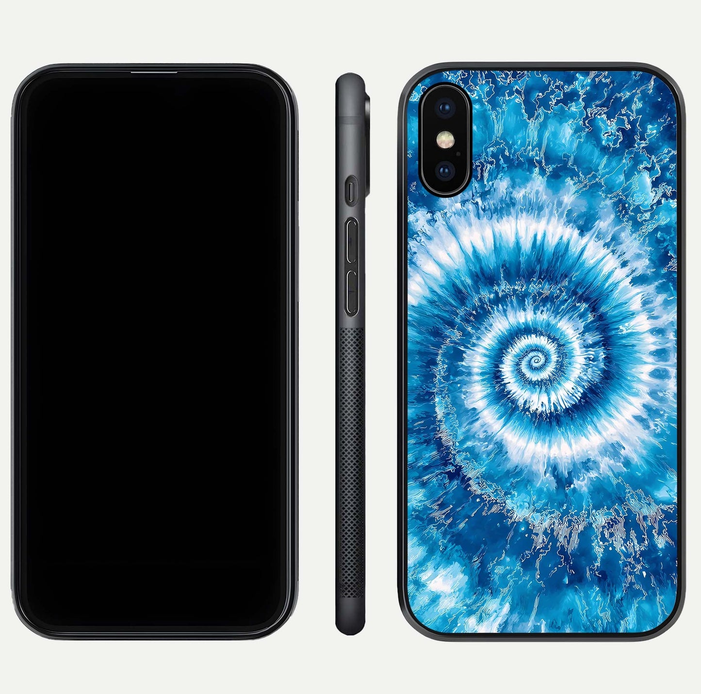 Blue Galaxy Wave Glass Case for iPhone Xs Max front-and-back layout showing gradient flow and shine clarity