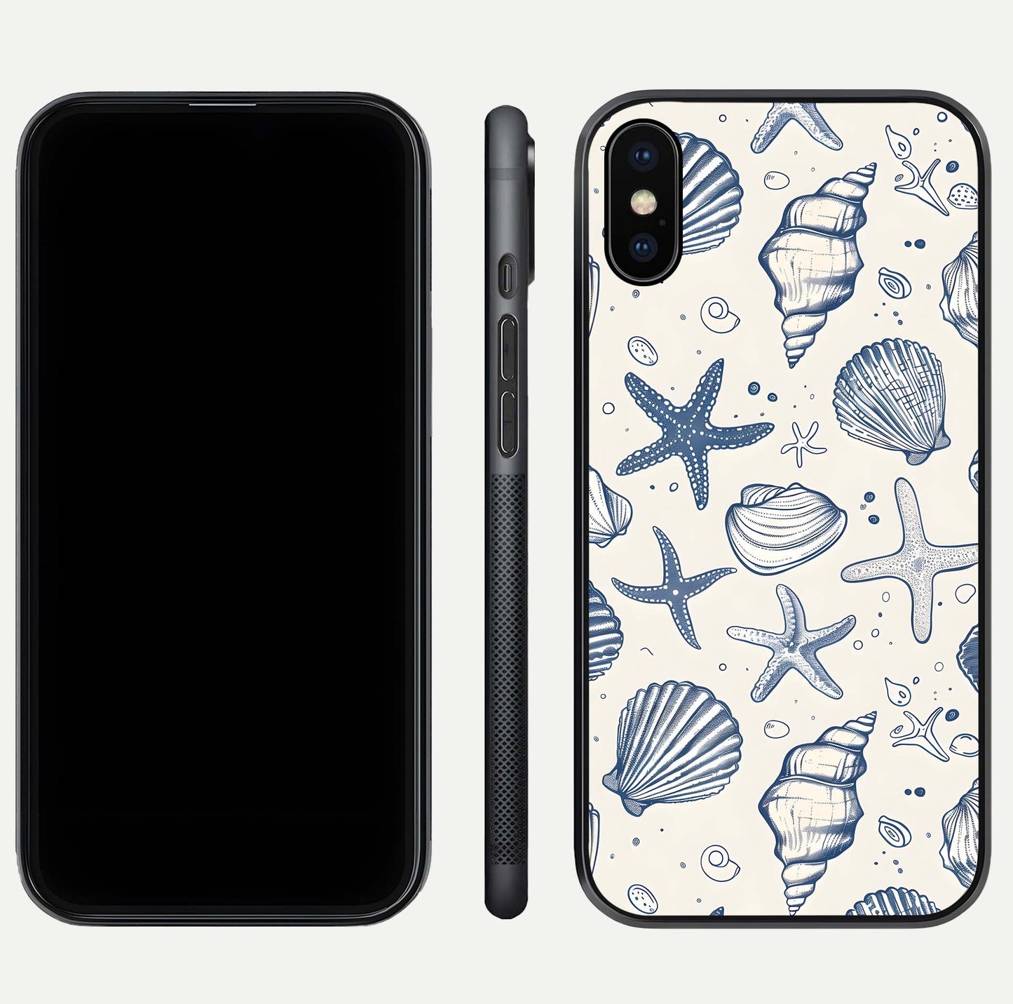 Blue Ocean Outline Glass Case for iPhone Xs Max front-and-back layout showing minimal wave design and HD gloss