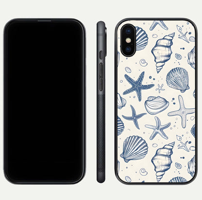 Blue Ocean Outline Glass Case for iPhone Xs Max front-and-back layout showing minimal wave design and HD gloss