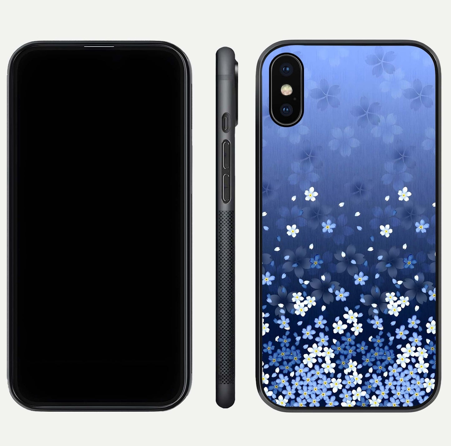 Blue Starry Glass Case for iPhone Xs Max dual-view layout showing star spread and smooth edge shine