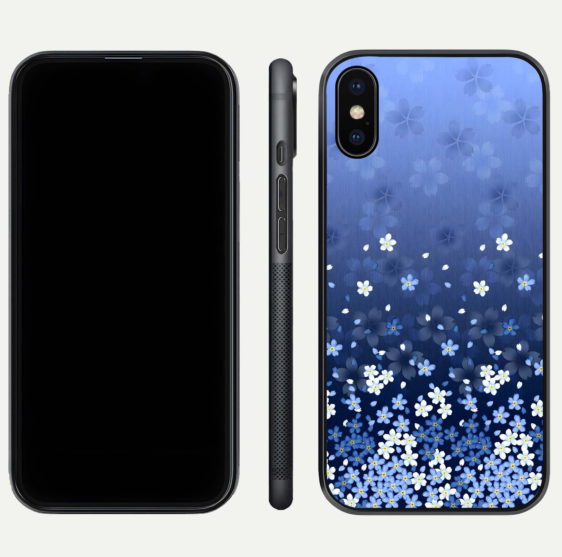 Blue Starry Glass Case for iPhone Xs Max dual-view layout showing star spread and smooth edge shine