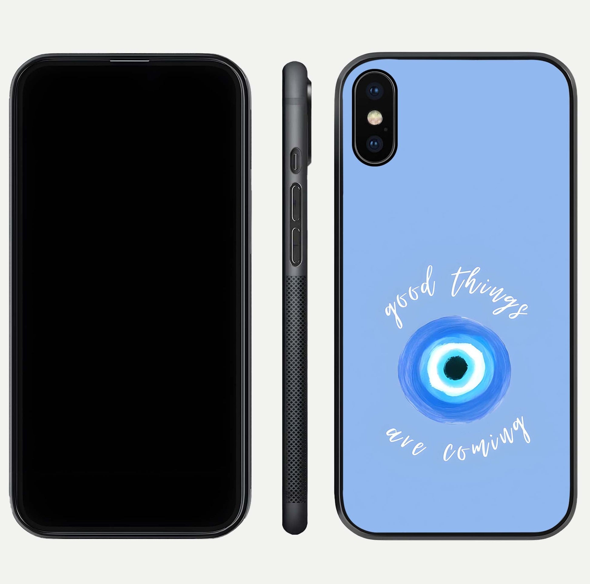 Bright Future Ahead Glass Case for iPhone Xs Max front-and-back layout showing clean font style and gloss shine