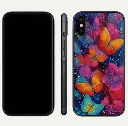 Butterfly Dream Mist Glass Case for iPhone Xs Max dual-view layout showing mist background and edge polish