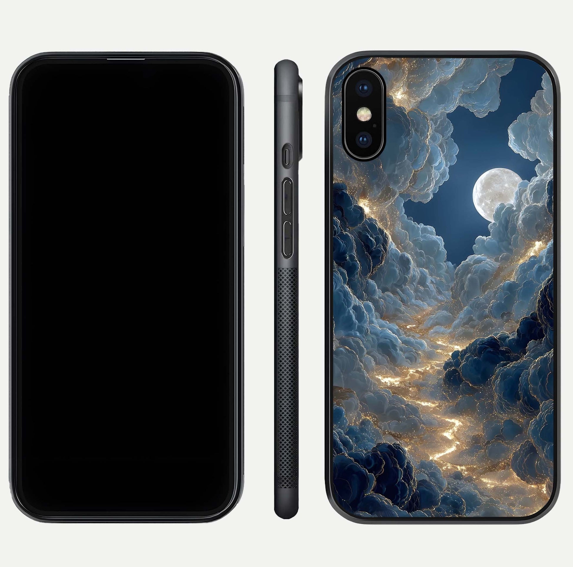 Celestial Cloud Road Glass Case for iPhone Xs Max front-and-back layout displaying balance between light and depth