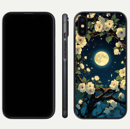 Celestial Moon & Flower Glass Case for iPhone Xs Max dual-view layout showing balanced lunar art and gloss tone