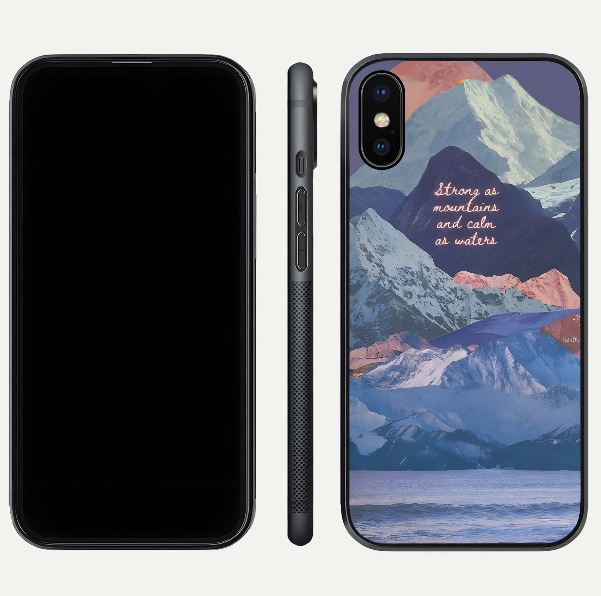 Celestial Mountain Calm Glass Case for iPhone Xs Max dual-view layout displaying scenic tones and curved finish