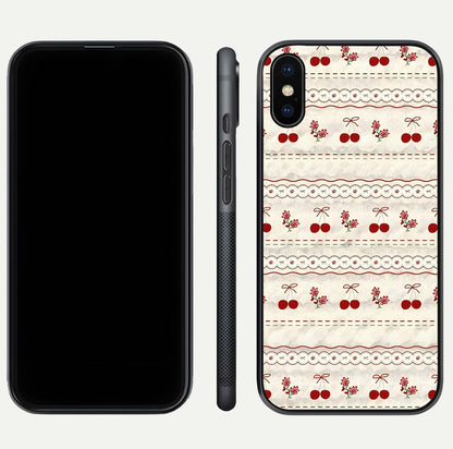 Cherry Bloom Charm Glass Case for iPhone Xs Max front-and-back layout displaying floral art and smooth finish
