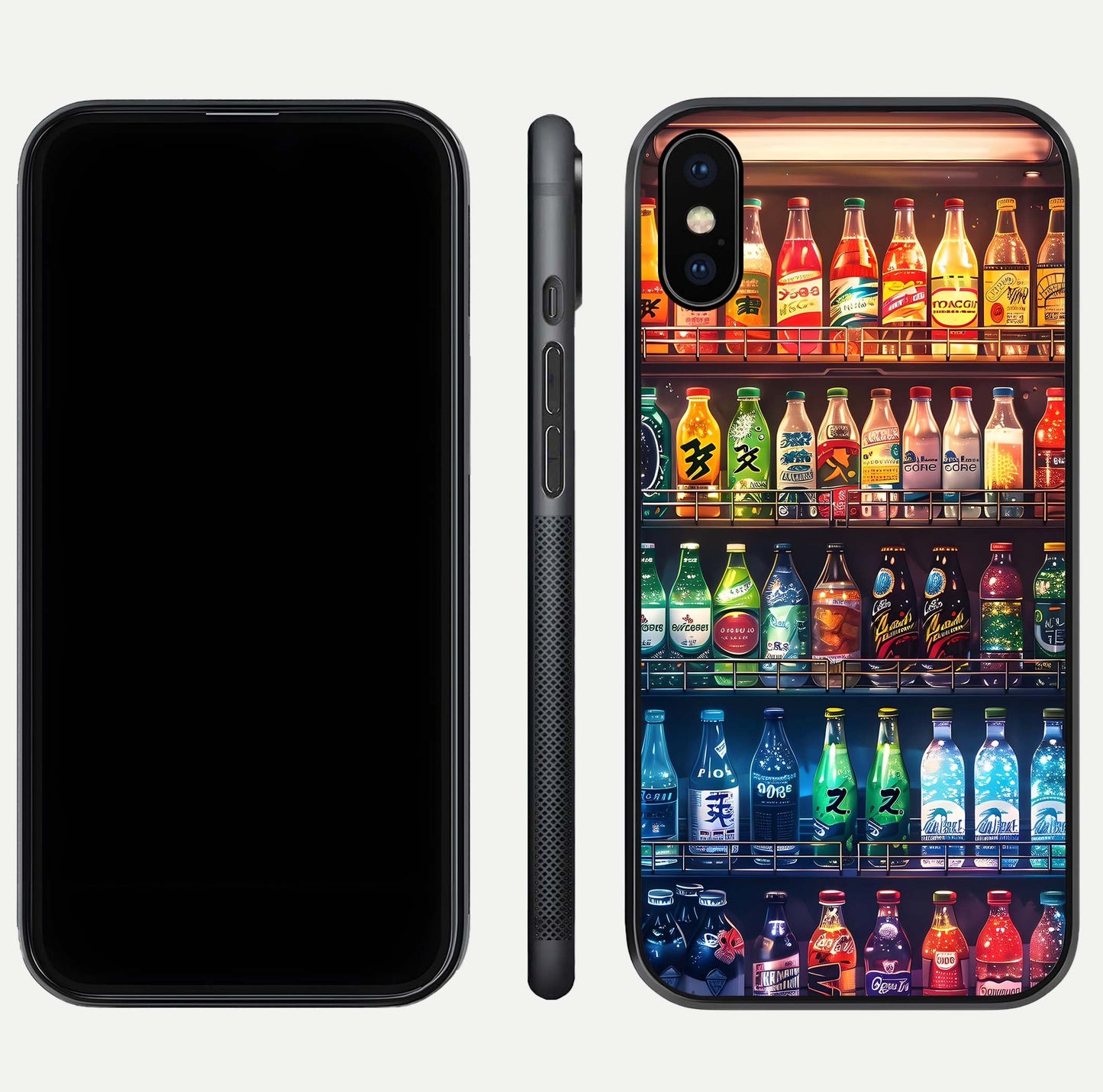 Colorful Soda Bottles Glass Case for iPhone Xs Max dual-view layout displaying playful tones and gloss clarity